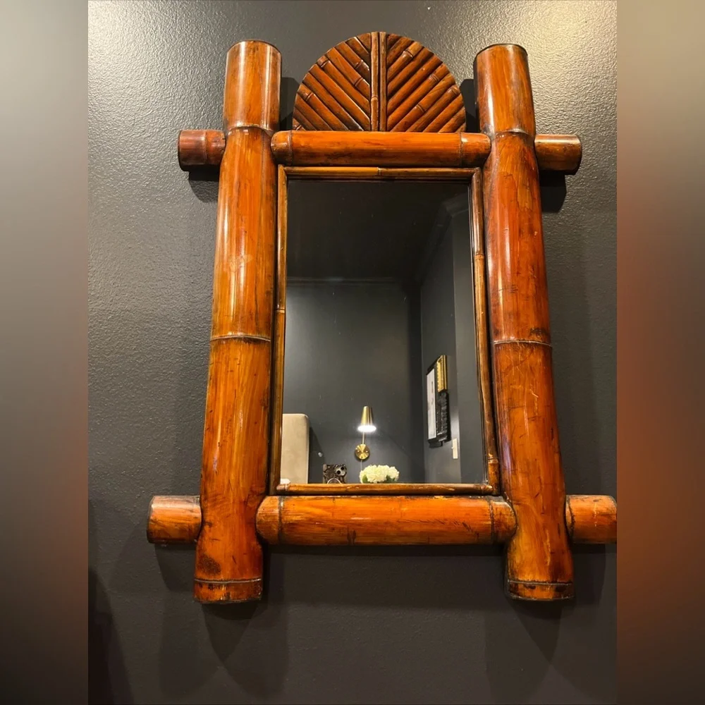 Antique Vintage Tropical Bamboo Mirror